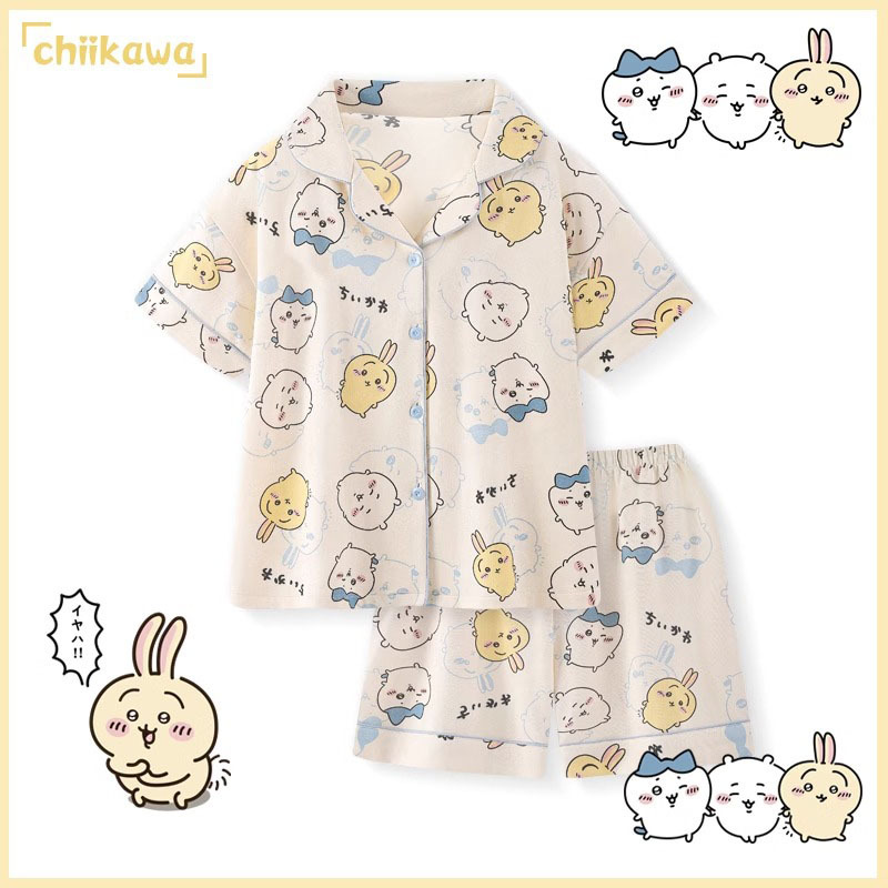 chiikawa Pajamas Women's Summer Pure Cotton Short-sleeved Cartoon Cute Usaqiji Small Eight suit Home Clothes