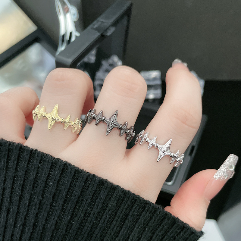 High-end Retro Star Cross Stacked Ring for Women's Niche Design Simple Personality All-match Texture Opening Ring