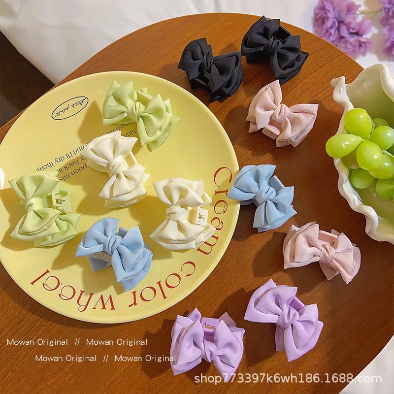 Sweet Satin Bow Hair Accessories Grab Clip Small Princess Head Shark Clip Fringe Front Side Hairpin Headwear for Women
