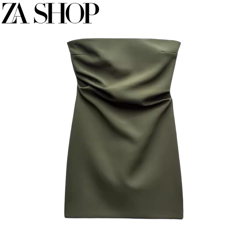 Autumn Women's Off-Shoulder Straight-Neck Dress Tube Top Pleated Dress 8023717 3180332 4661358