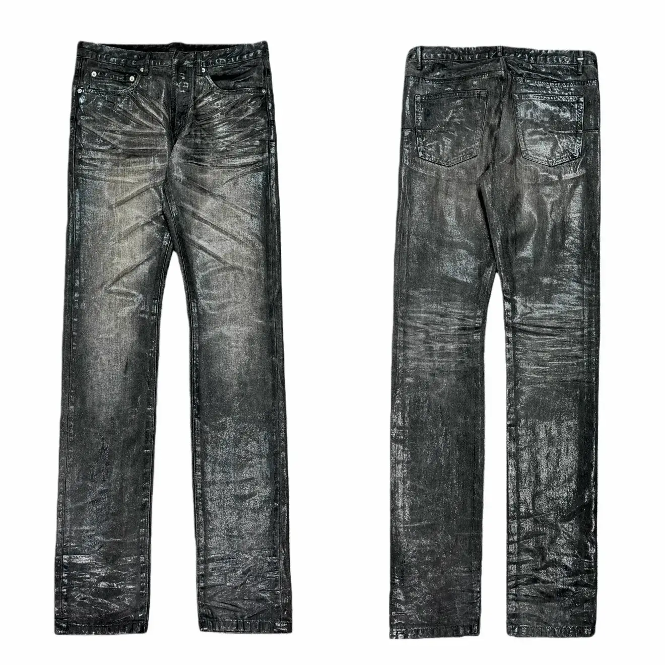Torn Paradise Tear Dh Black Vinyl Ghost Claw Heavy-Duty Washed Slim-Fit Jeans Hediboyskinny