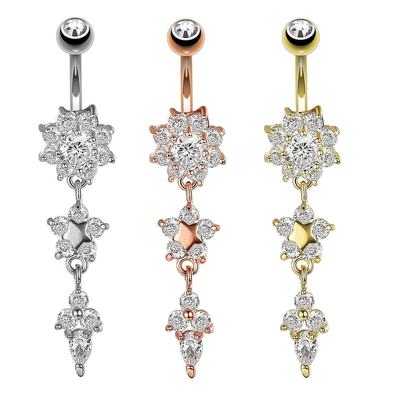 Human body piercing jewelry medical steel flower belly button belly button ring foreign trade