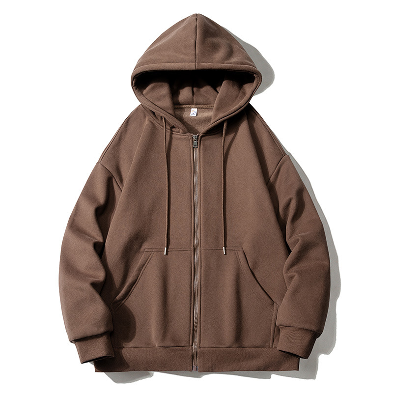 2024 New Cardigan Hooded Sweater Solid Color Sweater Public Edition Long Sleeve Hooded Top Hong Kong Style Long Sleeve Drawstring Sweater