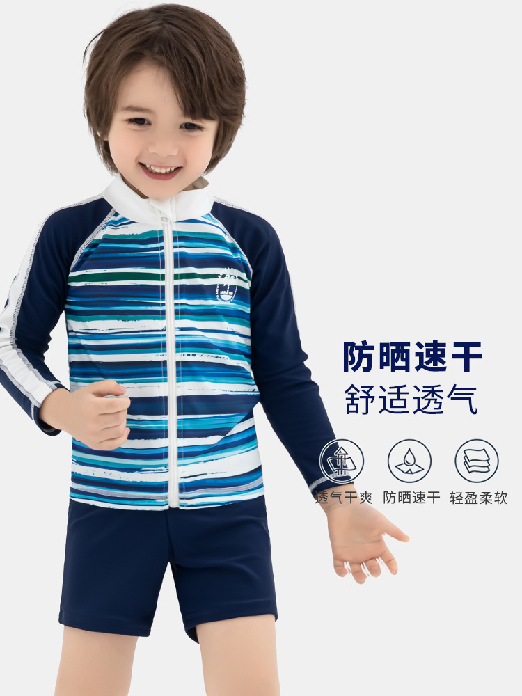 Momasong Boys and Children's Swimsuit Split Sun-proof Quick-drying Long-sleeved Swimsuit Big Kids Baby Beach Swimsuit