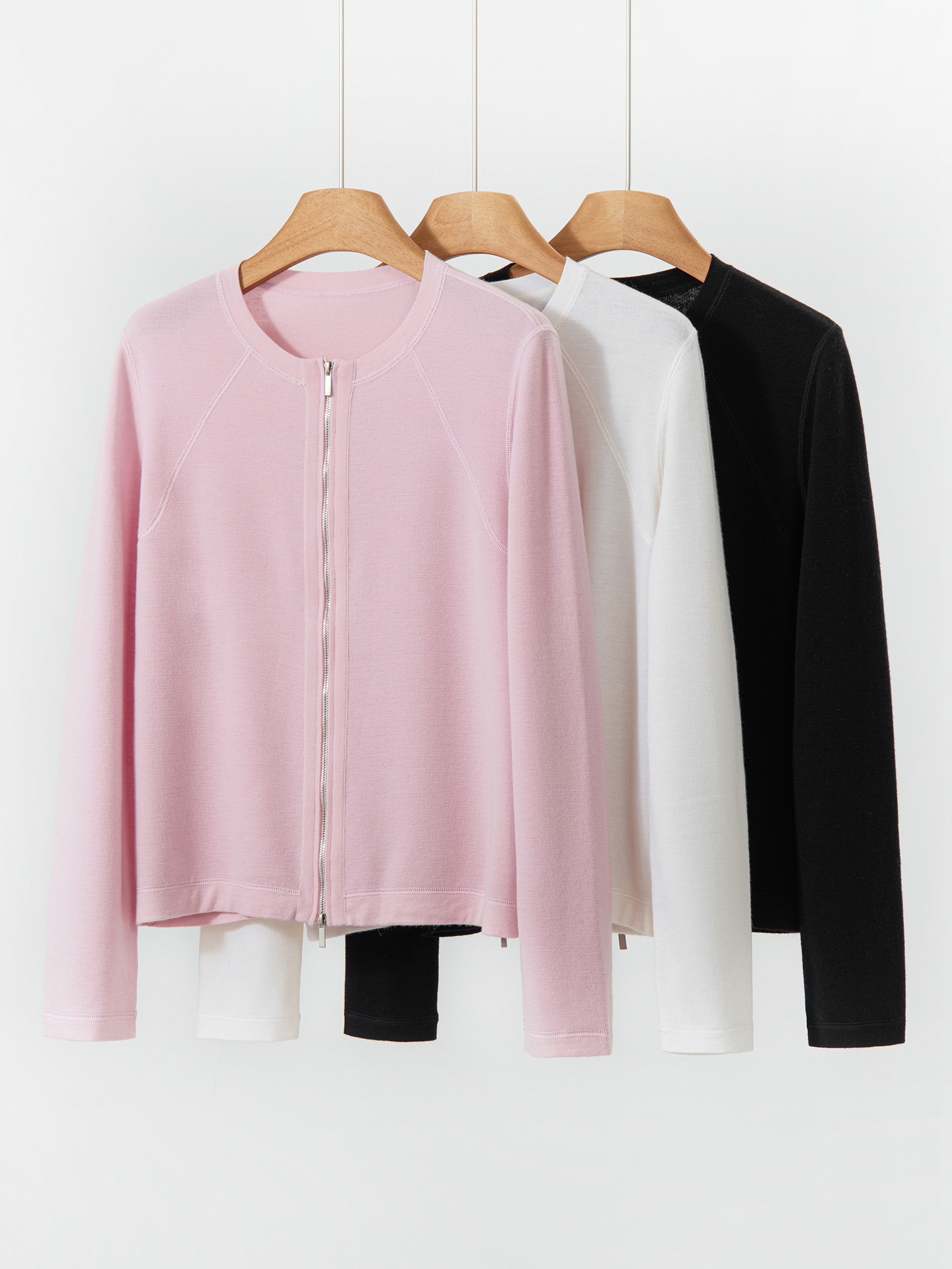 18-Gauge German Yangtze Yarn Zip-Up Round-Neck Wool Sweater for Women, Thin Slim-Fit Fine-Knit Cardigan Jacket with a Stylish Look