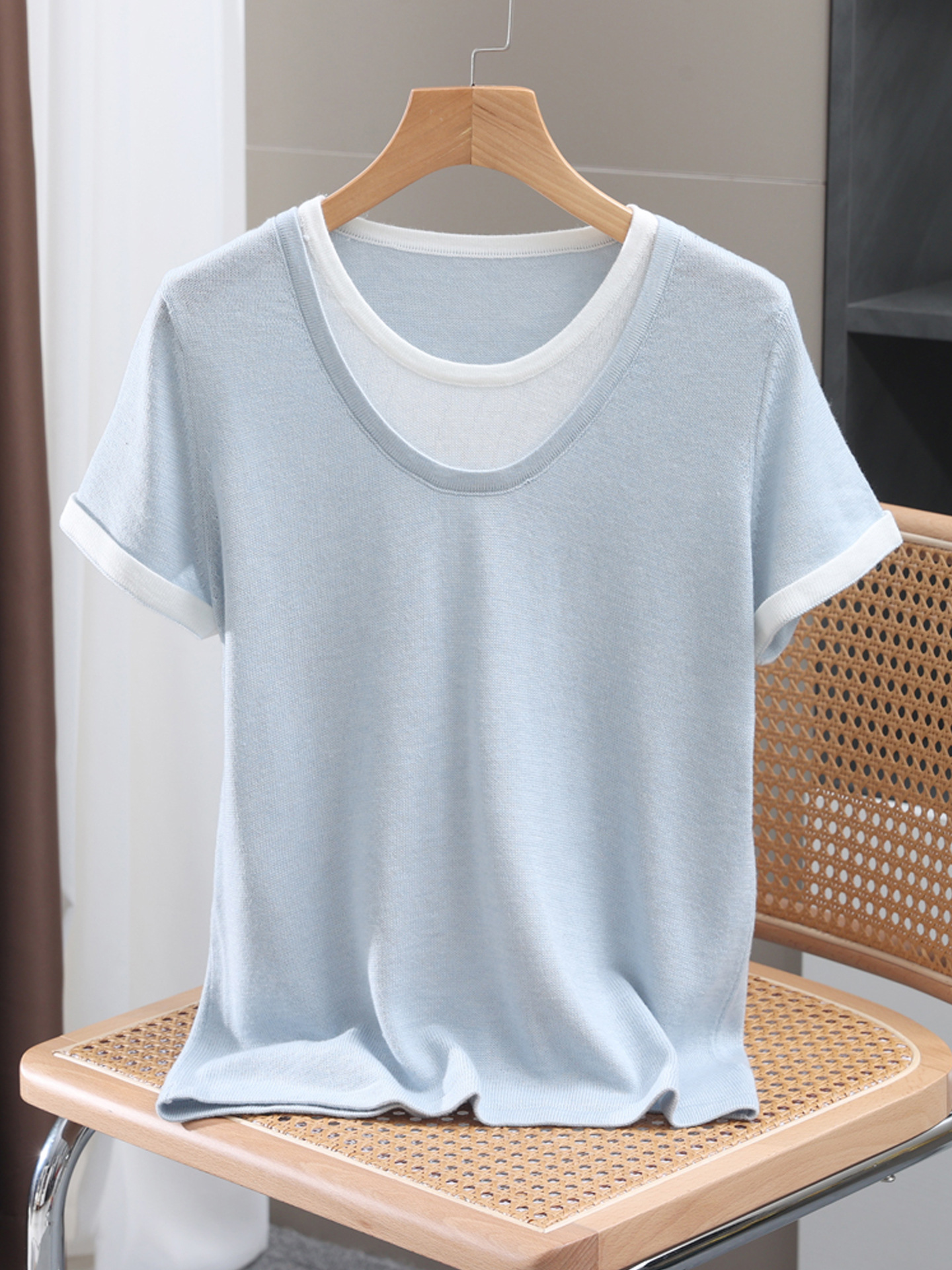 Summer Round-Neck Short-Sleeve Women's Fine Wool Thin Knit Base Layer Loose High-End Feel T-Shirt Casual Top