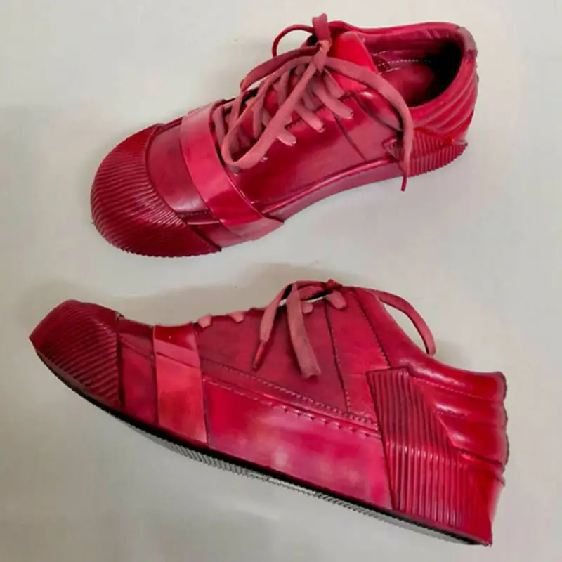 Original Artistic and Unique Men's Shoes, Genuine Leather Hand-Dyed Vintage Casual Shoes, Dark Avant-Garde Low-Top Trendy Shoes