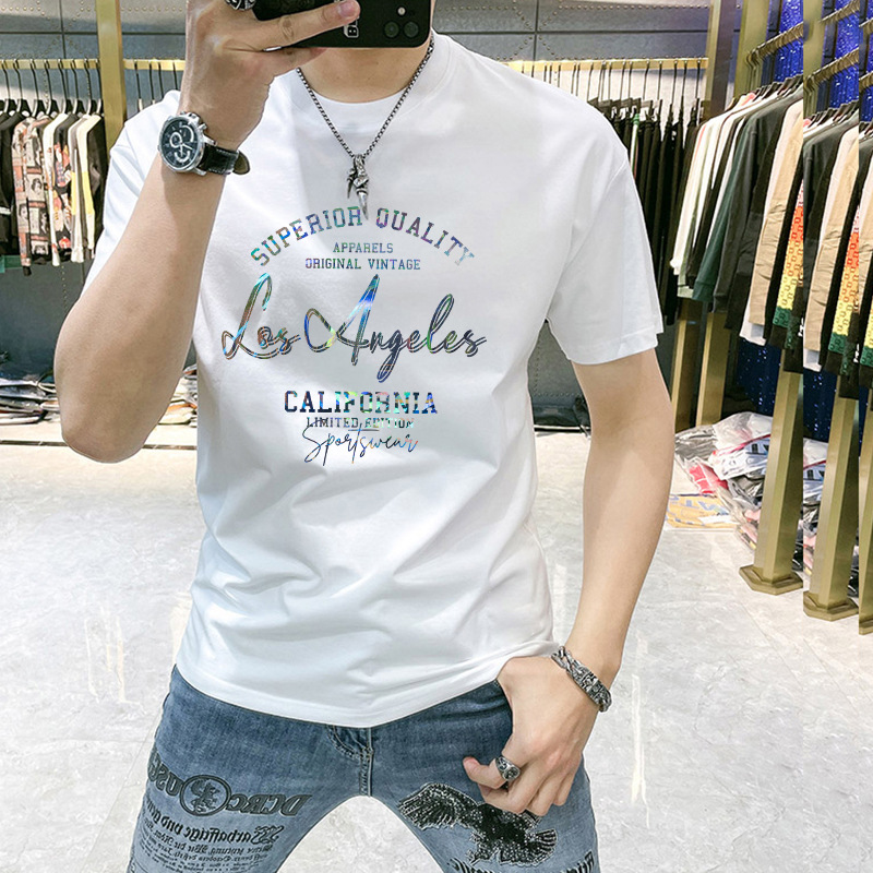 Short-sleeved T-shirt Men's 2025 New Fashion All-match Slim-fit Handsome Slimming Letter Printed Men's Top T-shirt