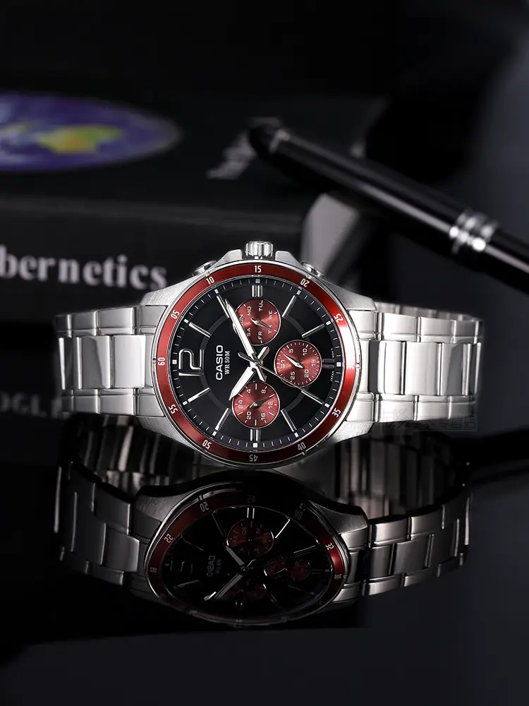 Casio Casio Men Watch Male Fashion Business Waterproof Three Eye Dark Steel Heart Mtp-1374D-5