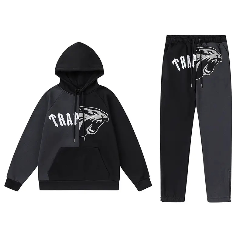 Trapstar New Letter Tiger Stitching fleece-lined Hooded Sweat American Street Men's and Women's Trousers Sports suit