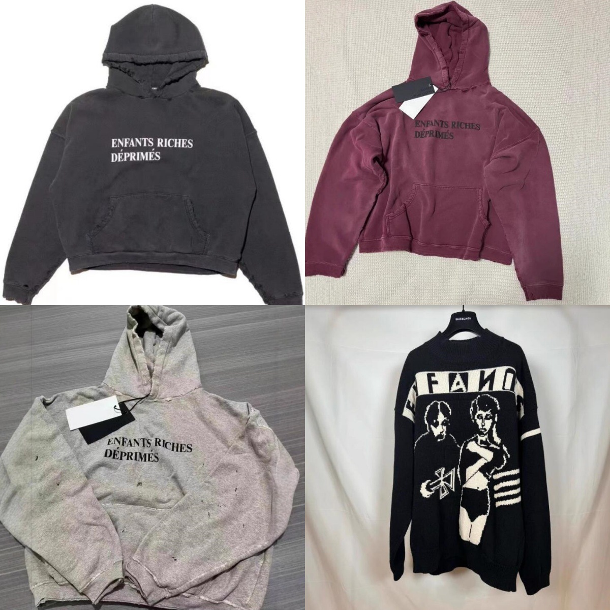 ERD Melancholy Rich Second Generation Fashion Brand Slogan Printing Men's and Women's Loose Couples Wash and Destroy Old Hooded Sweat
