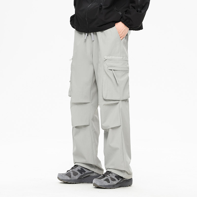 Cross-Border Foreign Trade Tiktok Live-Stream Popular American-Style Functional Work Pants for Men, Spring Season Parachute Style Trendy Brand Loose Wide-Leg Pants