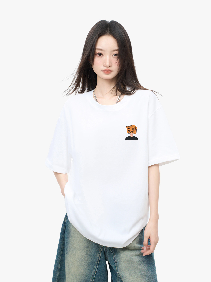 T-shirt Women's Korean-style Simple Style Fun Printed Short-sleeved 2024 Summer New Cotton Round Neck Couple Casual Top