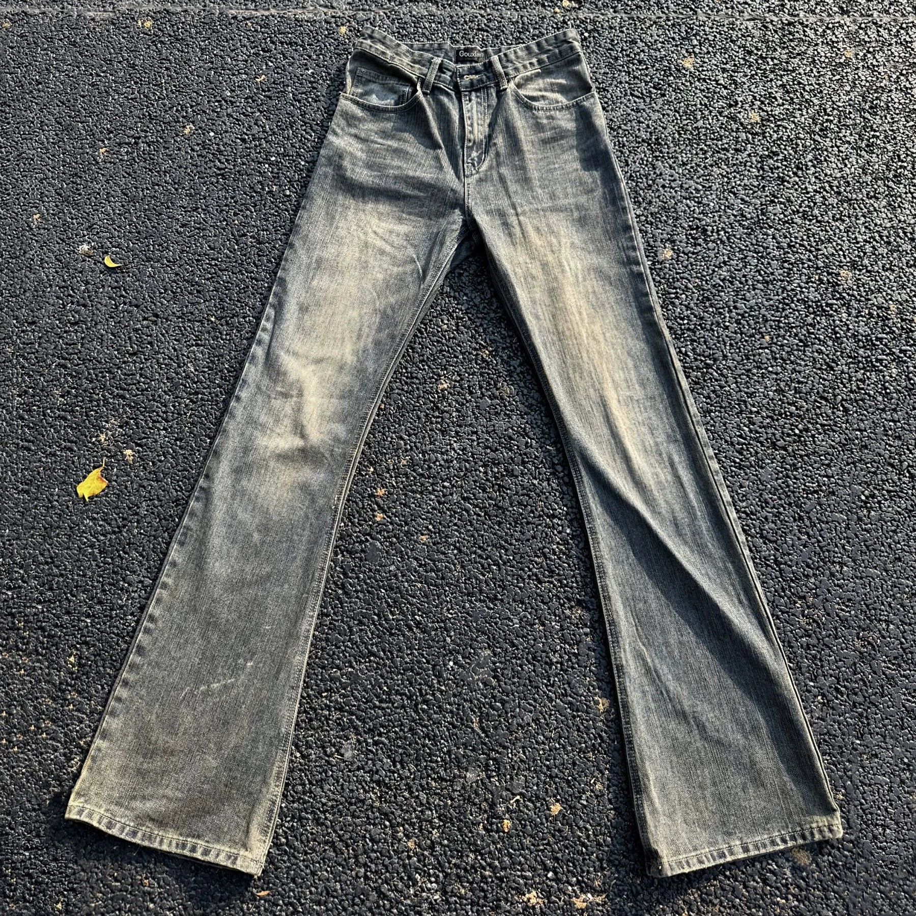 Paris washed vintage Bootcut distressed bamboo and slightly flared jeans for casual wear, men's American style clean fit trend