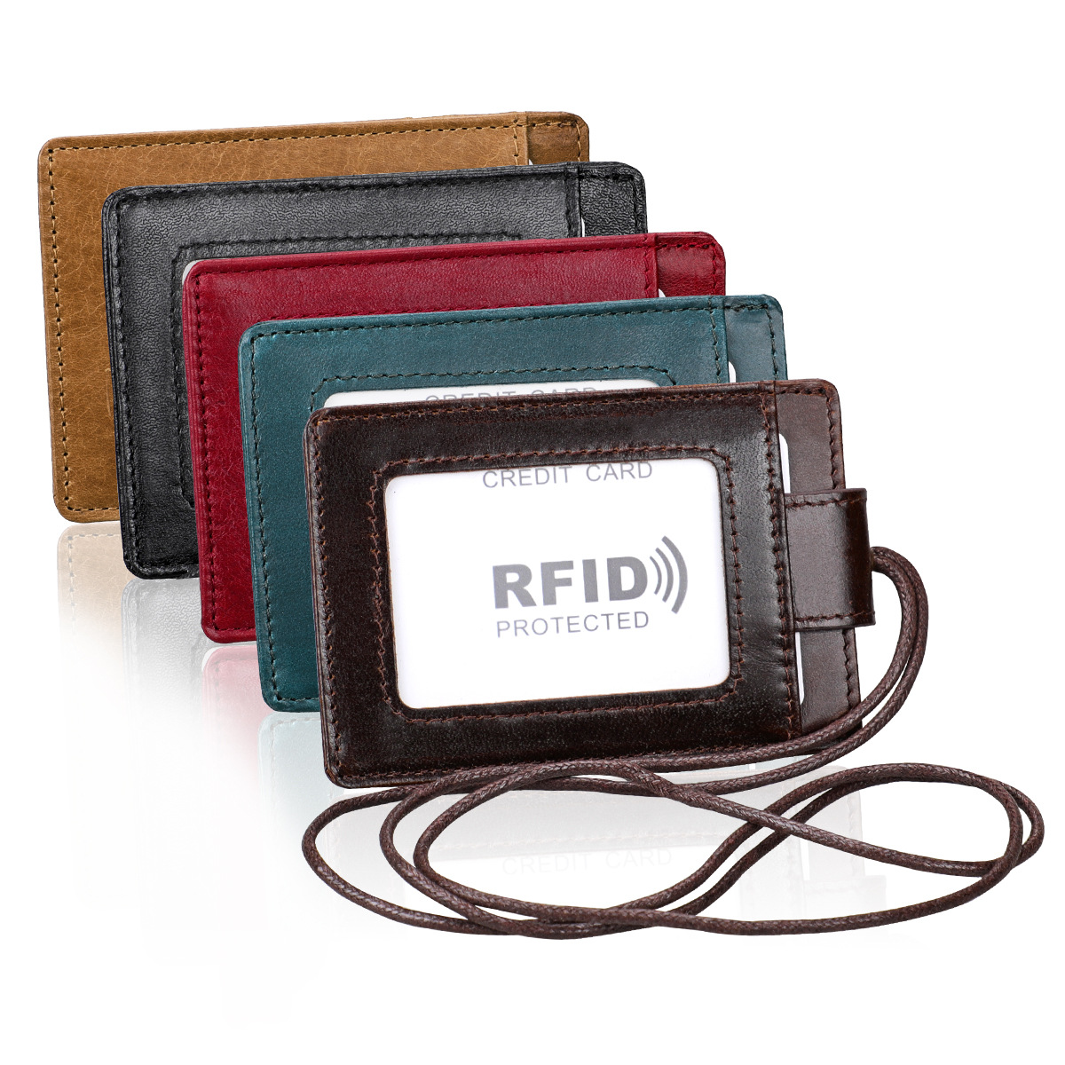 Factory Wholesale RFID Leather Chest Card Listing Work Permit Leather Exhibition Card Holder Children's Bus Access Card Holder