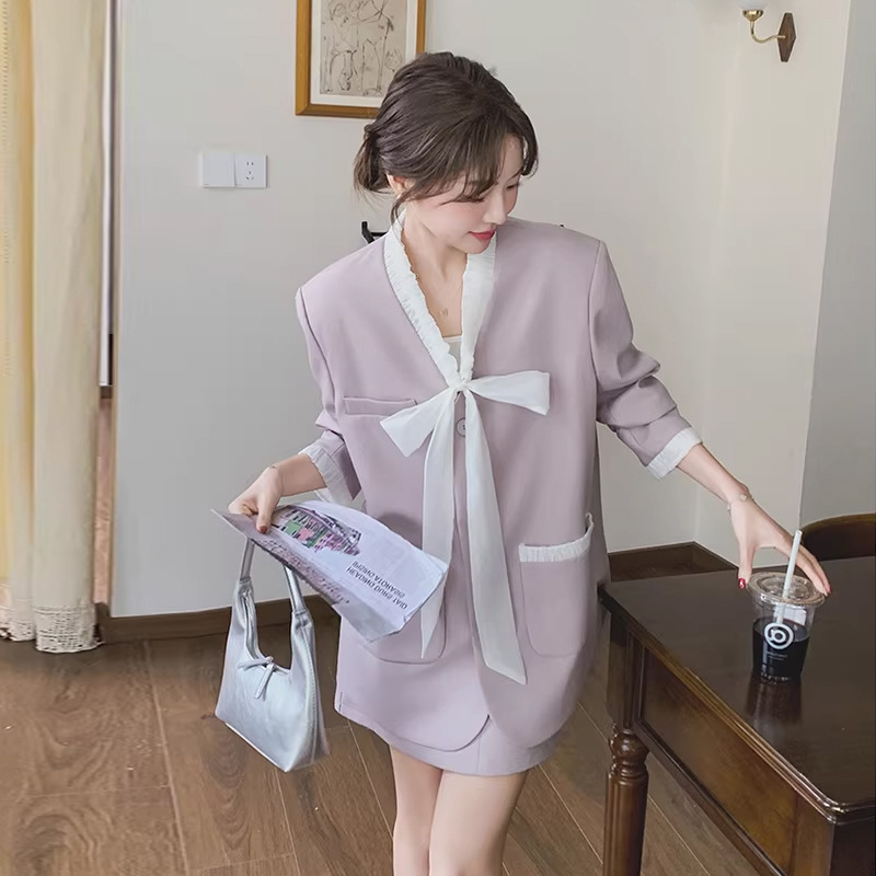 Pink Super Fairy-Like Elegant Suit Set for Women, 2026 Spring and Autumn New Design, Ribbon Jacket and Short Skirt Two-Piece Set