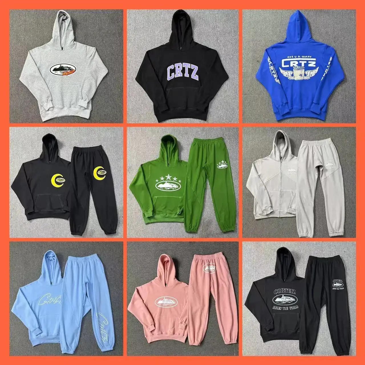 Corteiz Demon Island Velvet Hooded Sweatshirt Street Fashion Hip-hop Suit Simple Sports Casual Sweatpants for Men and Women