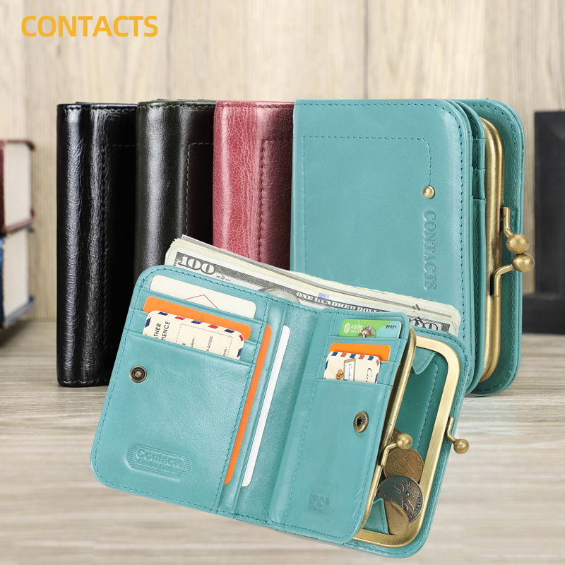 Black Angel Rfid Anti-Theft Brush Fashion Women's Wallet Metal Iron Hinge Coin Purse Multifunctional Women's Genuine Leather Wallet