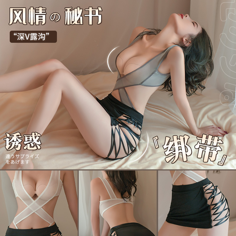 Sexy Underwear Sexy Cross Style Small Secretary Strap Bound Suit Uniform Temptation Husband and Wife Passion Supplies