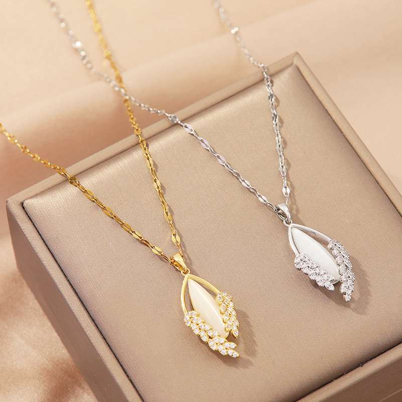 Fashionable New Cat-Eye Wheat Ear Titanium Steel Necklace Women's Non-Fading Summer Light Luxury High-End Clavicle Chain Accessories