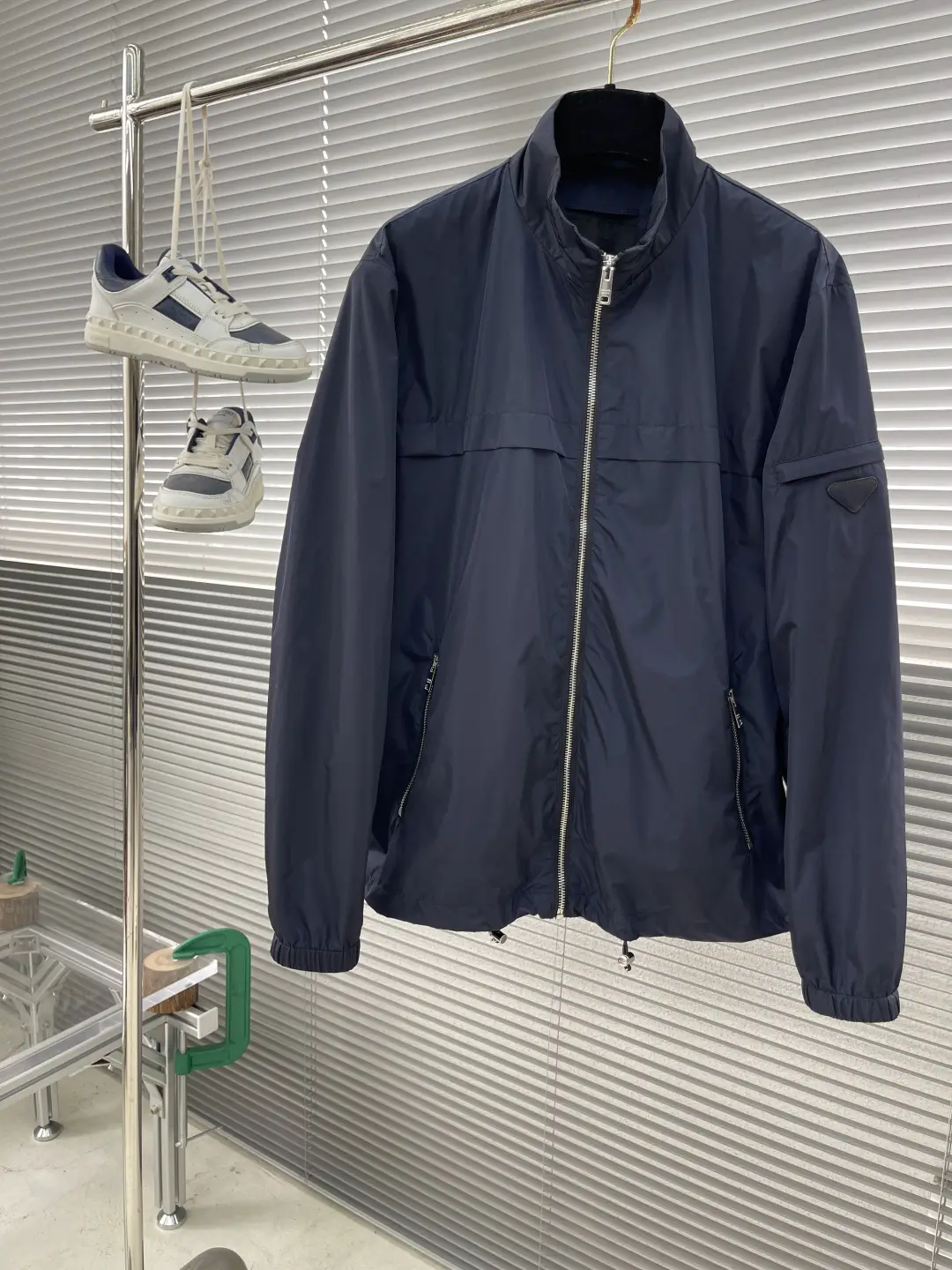 Correct Version in stock P 25SS Regenerated Nylon Fabric Triangle Armband Stand Collar Men's and Women's Coat Jacket