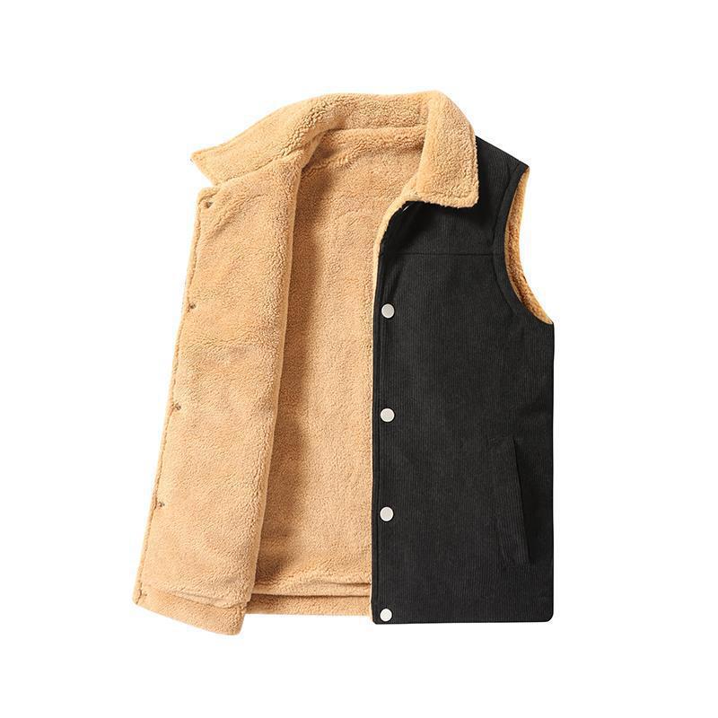 High quality vest men's winter fleece-lined warm waistcoat coat new lambswool men's vest all-matching break