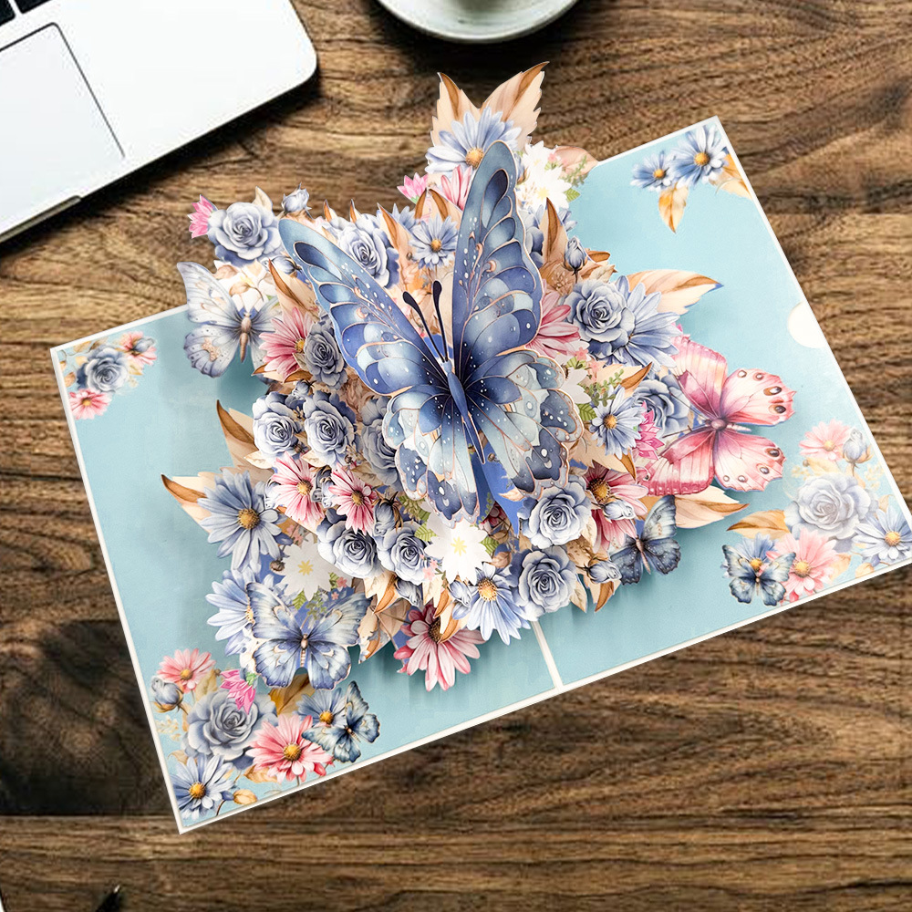 3D Stereo Greeting Card, Dreamy Butterfly Feeling Creative Card, Envelope Ins Style Holiday Birthday Blessing Gift Card