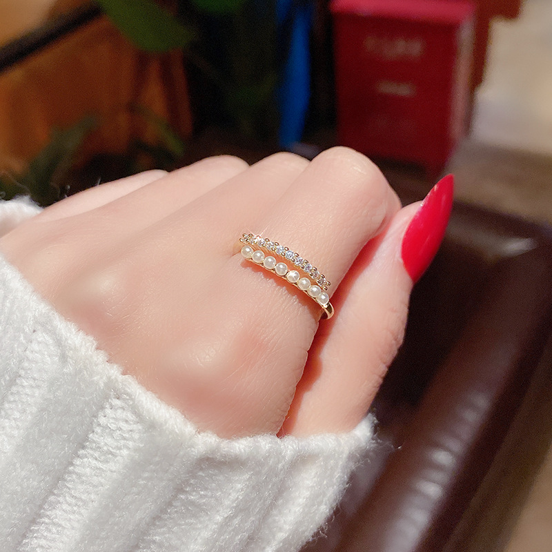 Korean Style New Arrival Light Luxury Pearl Ring Fashionable Distinctive Index Finger Ring Ins Trendy Internet Celebrity Cold Style Japanese Style Pink Ring