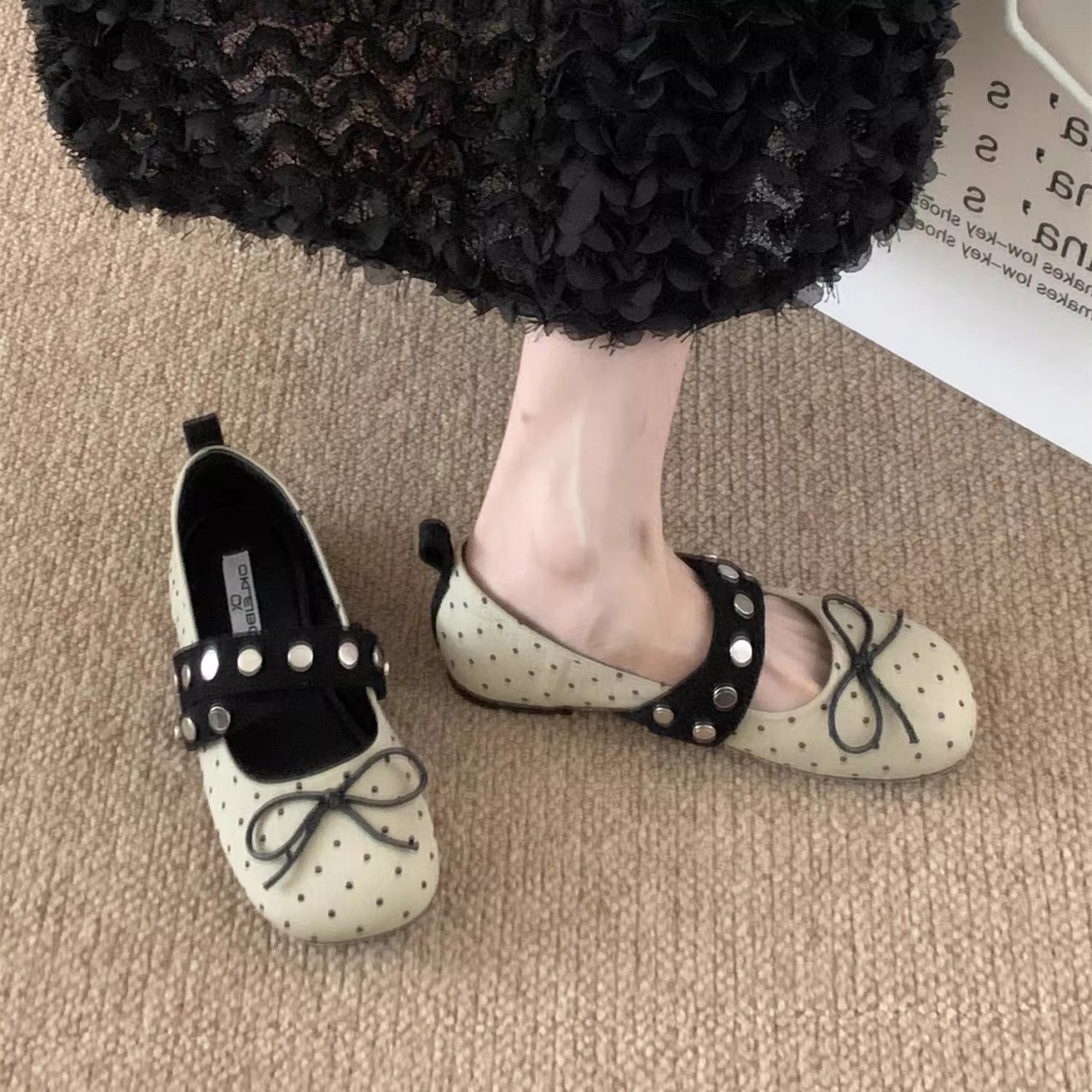 Flat Retro Polka Dot Mary Jane Shoes for Women, 2026 Spring New Style, Versatile Shallow Mouth Single Shoes to Match with Skirts, Evening Shoes