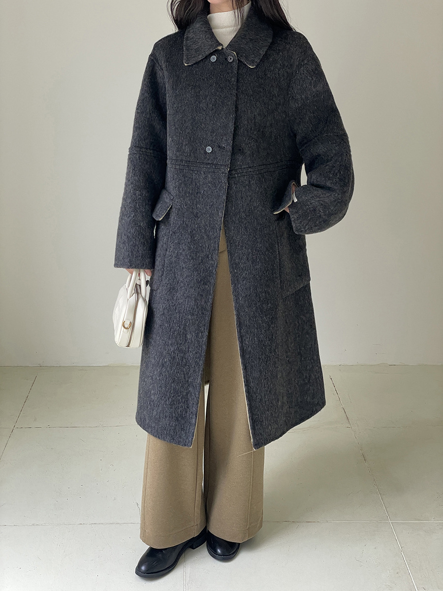 [Ge Ming] Retro Commuter Style Color-Block Mid-Length Coat for Women, Winter Season New Wool Jacket W902C