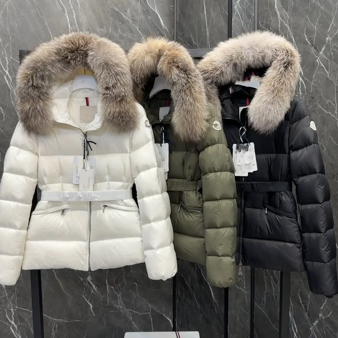 Mengjia Large Fur Collar Hooded Down Jacket Retro Fashionable All-match Tight Waist Slimming Warm Goose Down Jacket Down Jacket