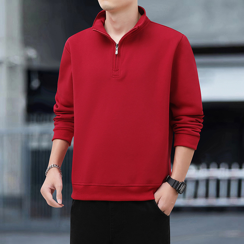 Men's Autumn and Winter Heavyweight Cotton Half-Zip Stand-Up Collar Casual Autumn Velvet Warm Long-Sleeved Bottoming Shirt