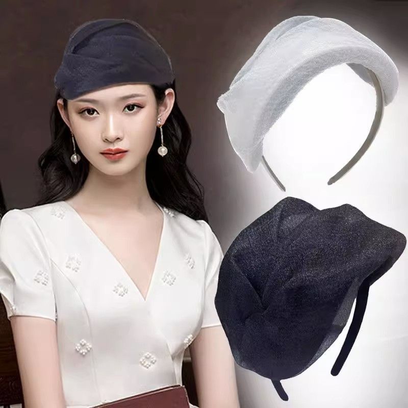 High-end French style half cap headband white hair mesh hair accessories retro headband elegant all-match artifact high-grade headdress