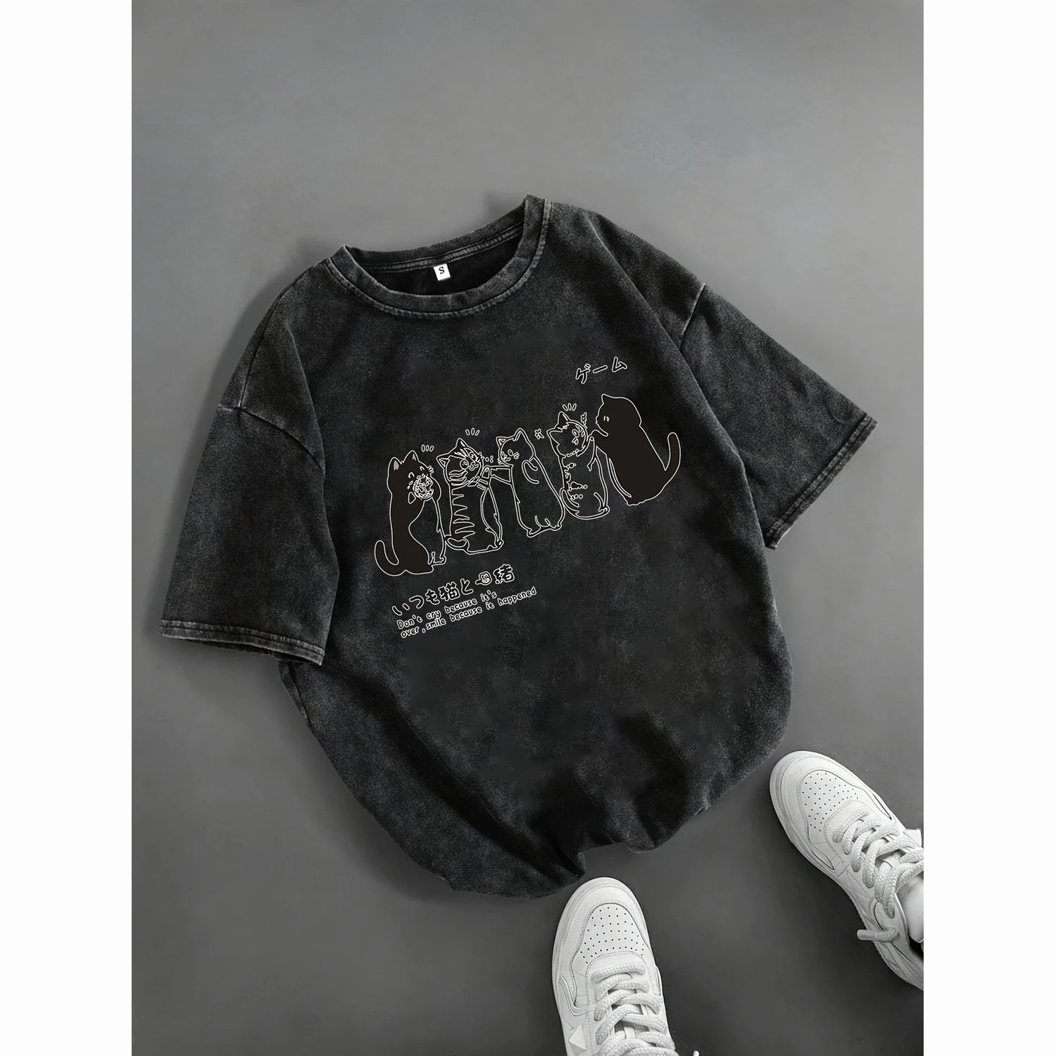 Cross-Border Aliexpress Amazon Independent Site Summer Cartoon Cat Shower Men's Loose Short-Sleeved T-Shirt Trendy Brand