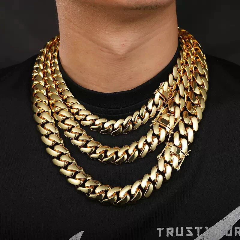 MST BLING 16/18/20/22mm Smooth Cuban Necklace European and American Trendy Hip Hop Necklace