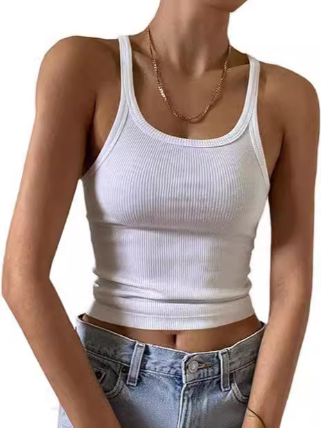 Cross-Border Amazon Suspender European and American Vest Women's Summer Hot Girl Outer Wear Thin Vest Navel-Baring Milk Silk Top