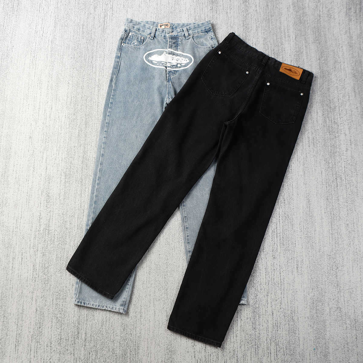 2024 New Demin Jeans Printed Casual Alcatraz Jeans Loose Straight-Leg Pants Trendy