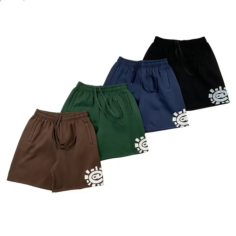 Adwysd American High Street Niche Trendy Brand Sun Roll Print Summer Casual Loose Fleece-Lined Drawstring Shorts