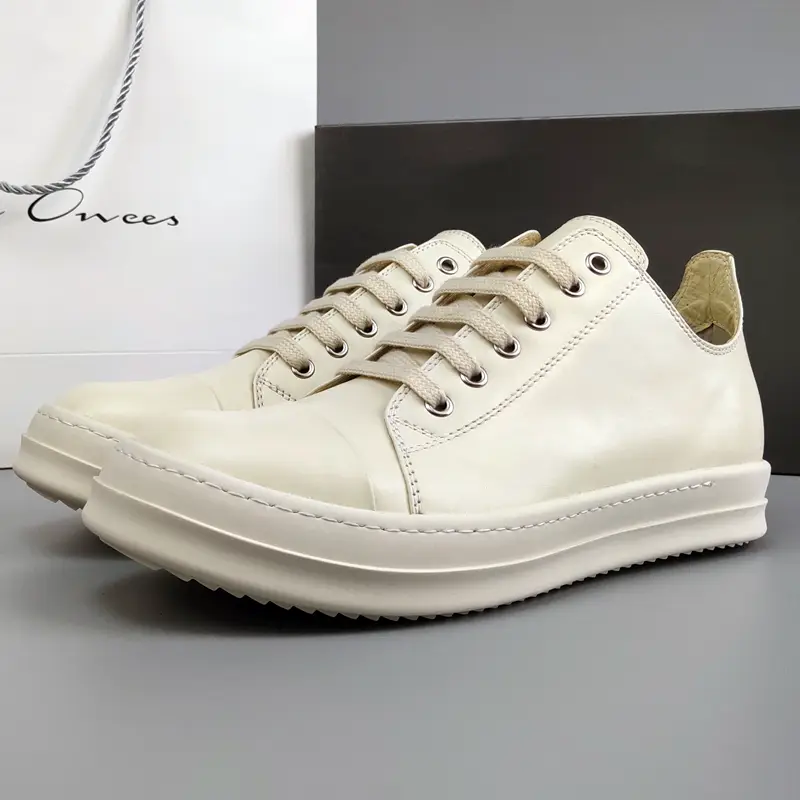 New Ro Low-Top Shoes for Men, Genuine Leather Sports Sneakers, Women's Casual Leather Shoes, Milky Heightening, Thick Soles, Versatile White Shoes, Trbottomy