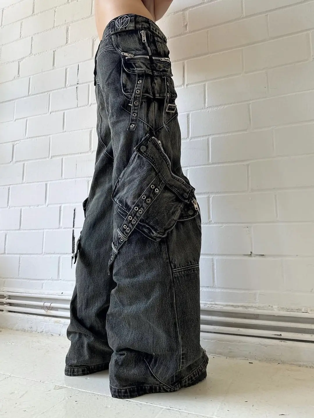 No/Faith Heavy-Duty Craftsmanship Desert Wasteland Style Zippered Multi-Pocket Loose Straight-Leg Flared Workwear Jeans