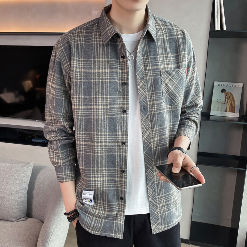 Plaid Shirt Men's Spring New American Style Retro High-end Fashionable Brand Long-sleeved Shirt Loose Casual Duffian Handsome Jacket