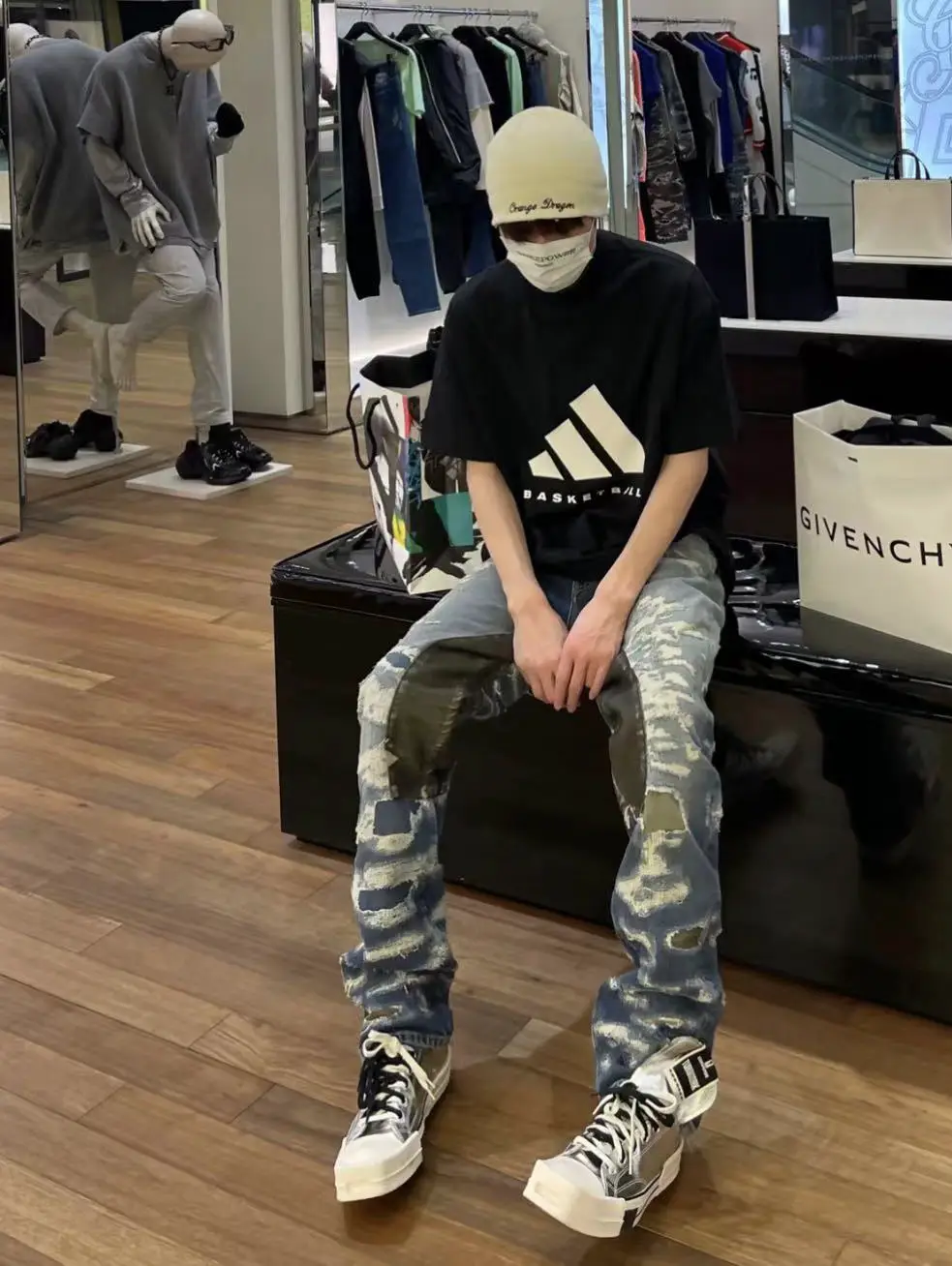 G Brand Heavy Craftsmanship Washed Laser Digital Print Straight-Leg Jeans Distressed Hip-Hop Denim Pants for Men Non-Uc85