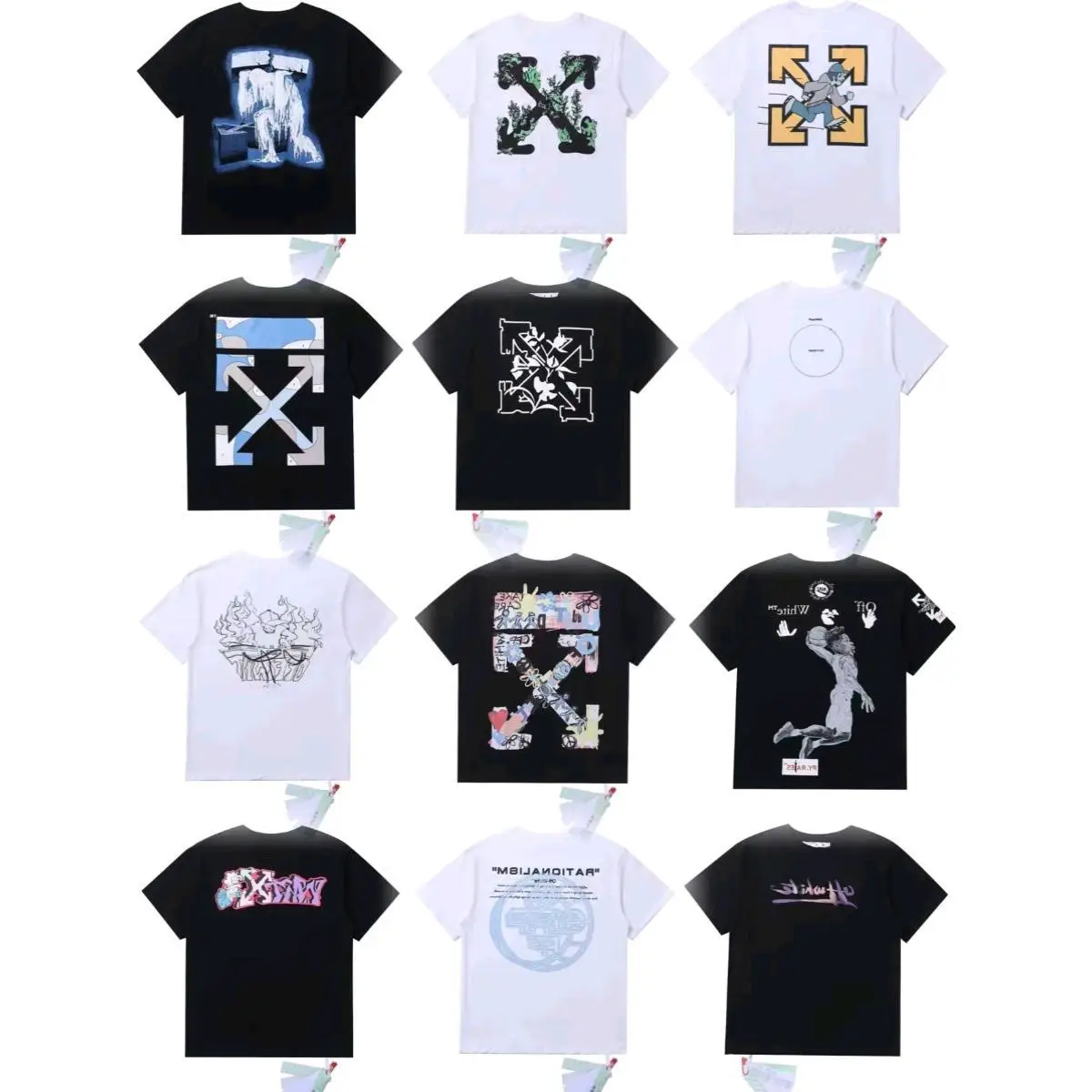 Fashionable Brand Off Cartoon Graffiti Oil Painting Arrow Short-Sleeved Men and Women Loose Couple Ow Half-Sleeved T-Shirt Summer