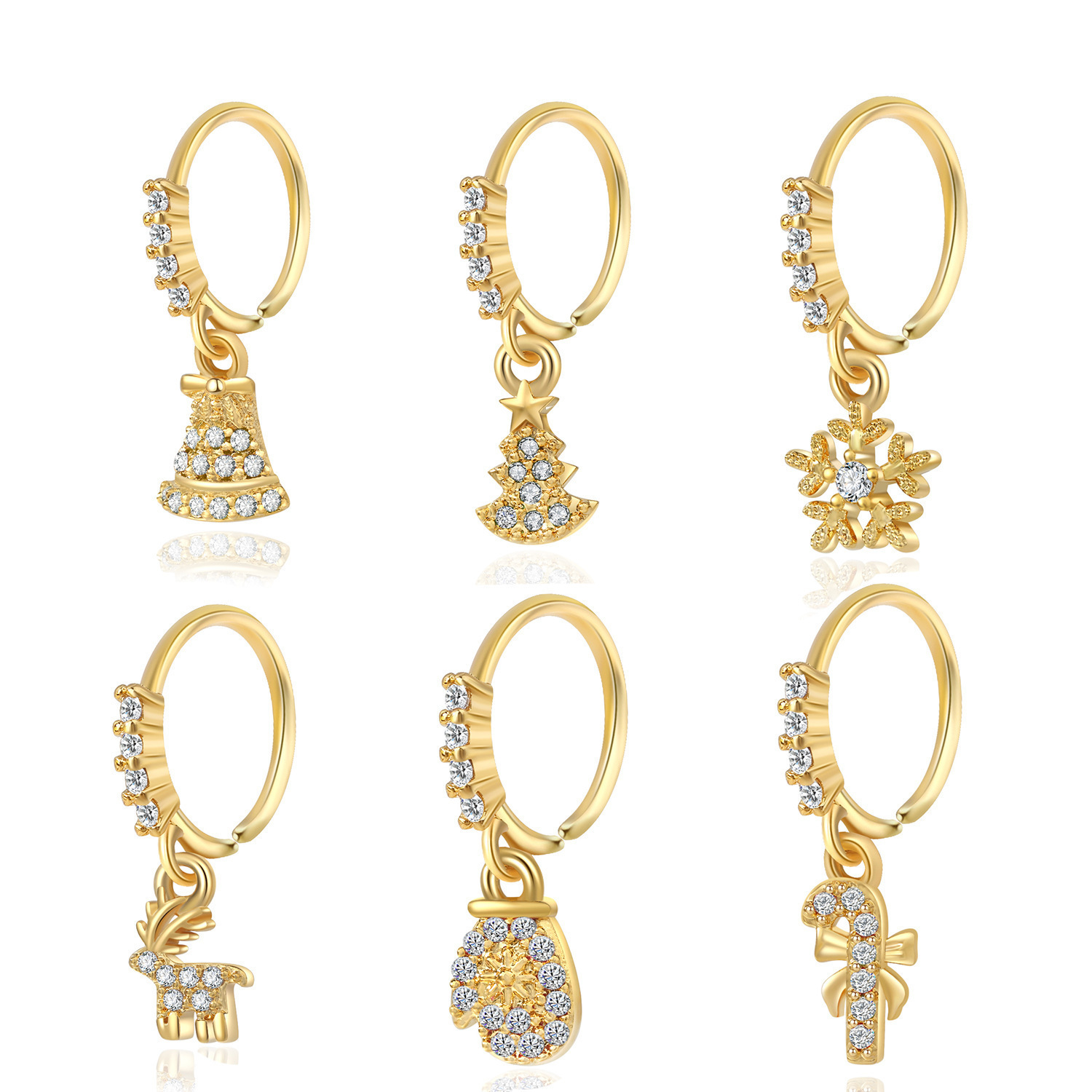Europe and the United States cross-border micro-inlaid zircon Christmas tree hat lollipop nose ring pendant nose piercing jewelry nose nail ring