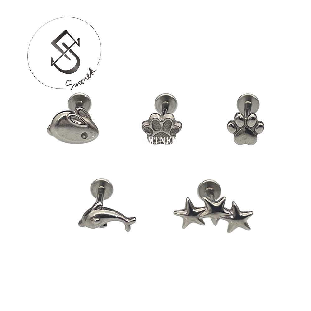 SMTNEK titanium steel inner tooth Rod niche animal star ear studs lip nail stainless steel puncture jewelry