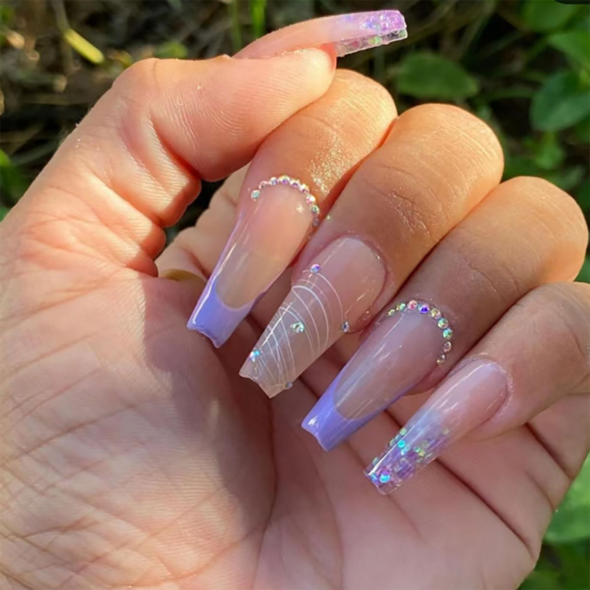 Foreign Trade Style Wearable Manicure French Gradient Rhinestone Nail Patches Removable Nails Whitening Finished Product Wholesale