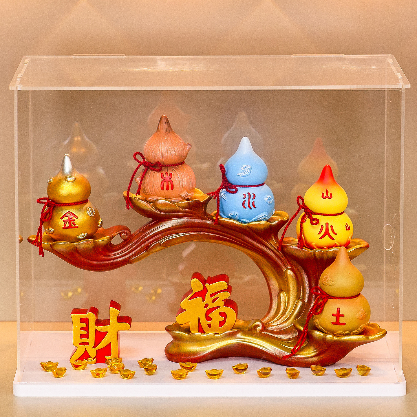 Metal, Wood, Water, Fire, Earth, Five Elements, Gourd, Fortune and Wealth, Chinese Metaphysical Ornaments, Office Entrance Cabinet, Feng Shui Decorations