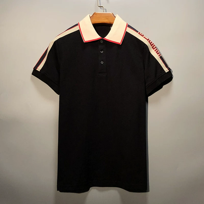 2025 new polo shirt men's trendy brand Hong Kong style shoulder strap men's lapel short sleeved T-shirt loose and simple trend summer