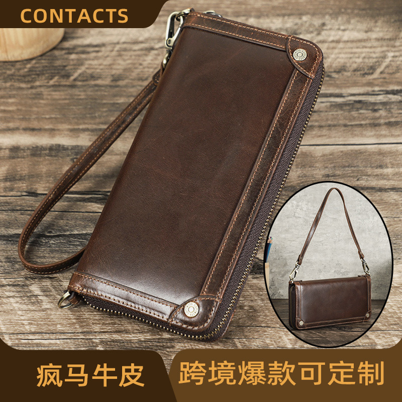 Black Angel Rfid Anti-Theft Brush Multifunctional Genuine Leather Clutch Large Screen Mobile Phone Long Wallet High-End Handbag