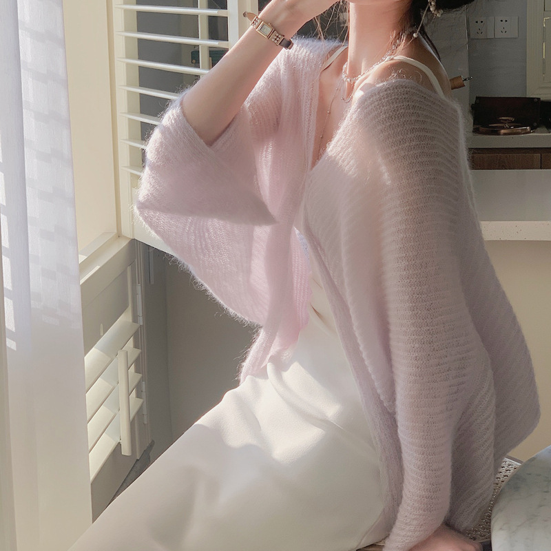 Mohair Sweater for Women, Soft Cardigan for Spring and Summer, Lazy Style, Korean Gentle Style, Sun-Protective Top with a Sense of Design
